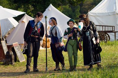 Four of the Single Ring Strolling Players, whose plays enraptured Anvil